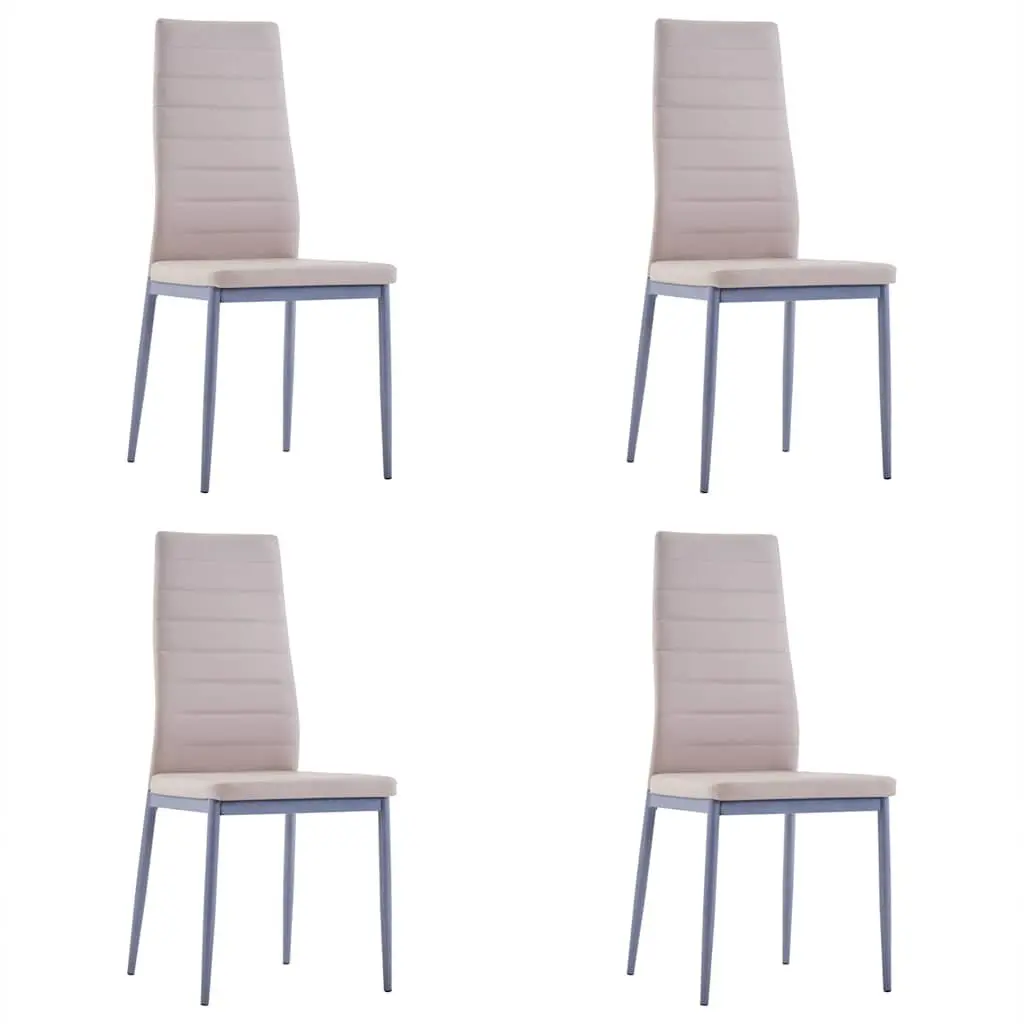 Dining Table Set Tempered Glass Top Faux Leather Beige 5 Piece