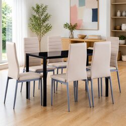 Dining Set 7 Pieces Table and Chairs Modern Kitchen Furniture Beige