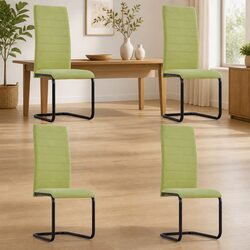 Set of 4 Modern Green Fabric Cantilever Dining Chairs