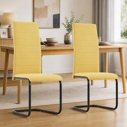 Cantilever Dining Chairs Set of 2 Yellow Fabric Kitchen Room Seating Modern