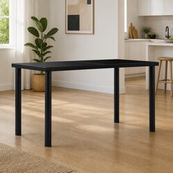 Stylish Black Glass Dining Table with Metal Frame