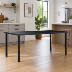 Stylish Black Tempered Glass Dining Table with Metal Frame