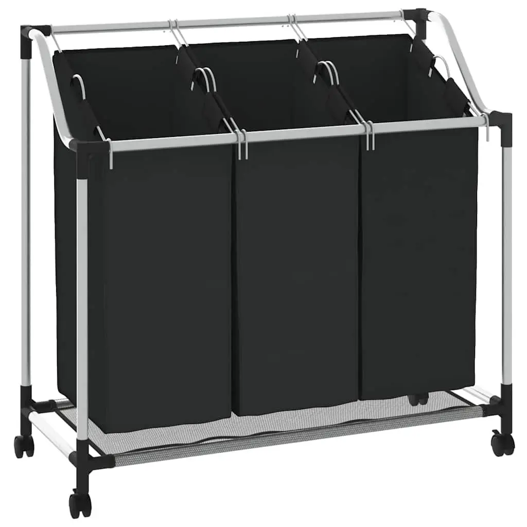 Laundry Sorter Steel Frame Black 3 Bags