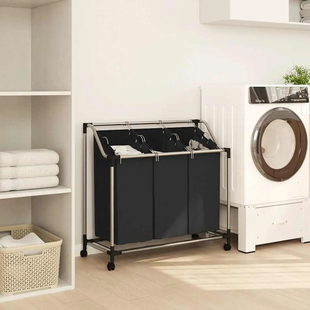 Laundry Sorter Steel Frame Black 3 Bags