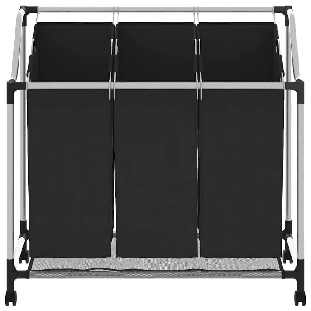 Laundry Sorter Steel Frame Black 3 Bags