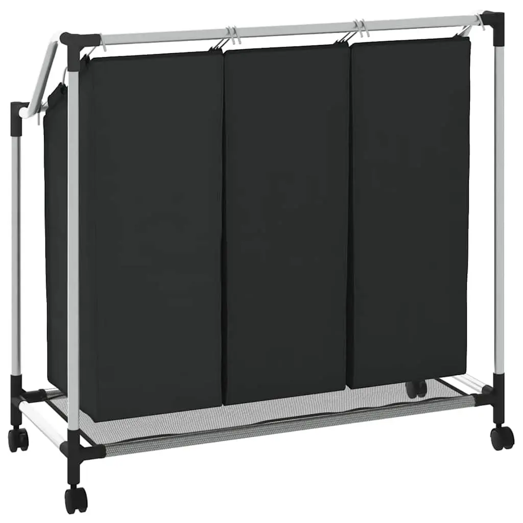 Laundry Sorter Steel Frame Black 3 Bags