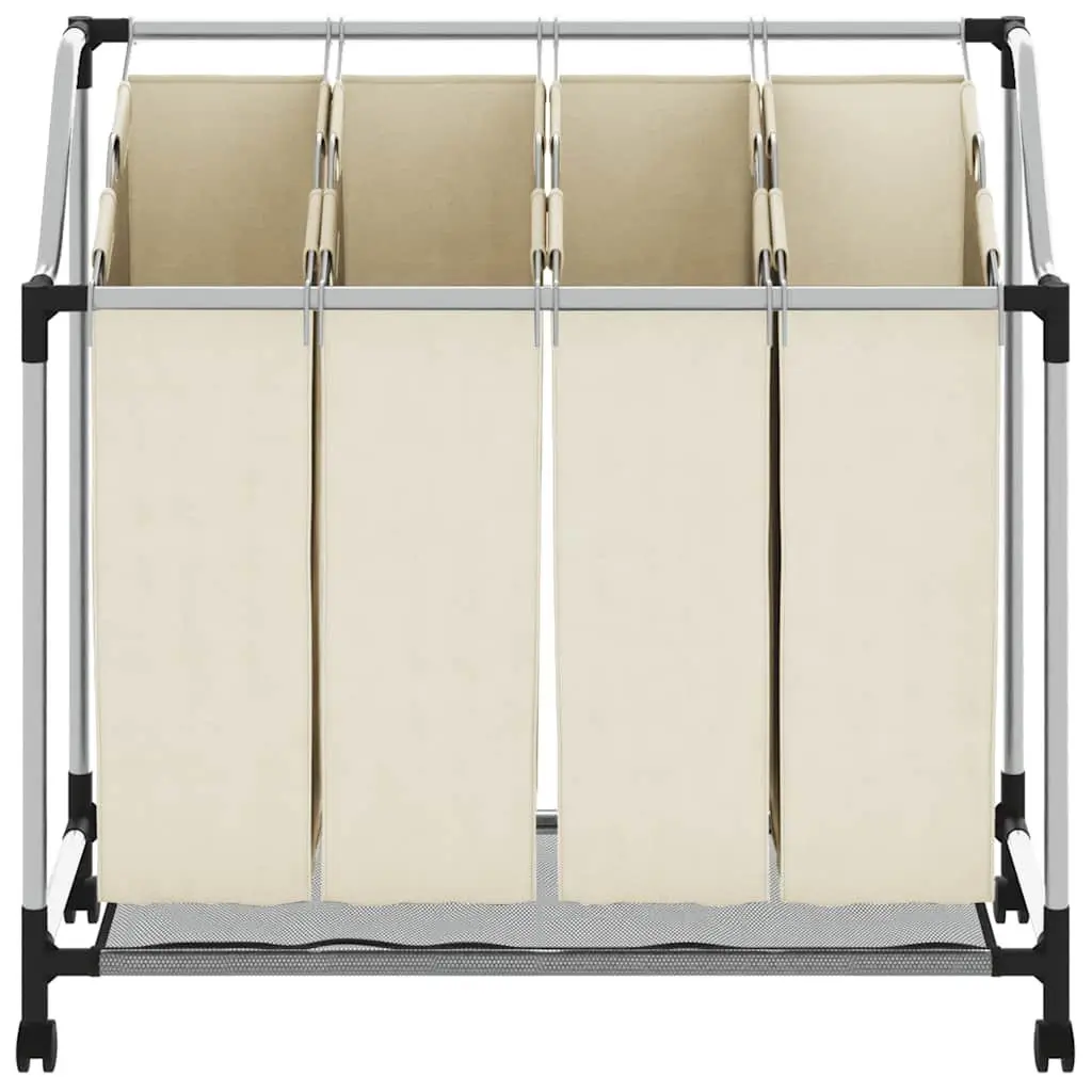 Laundry Sorter Steel Frame 4 Bags Cream Wheels Handles