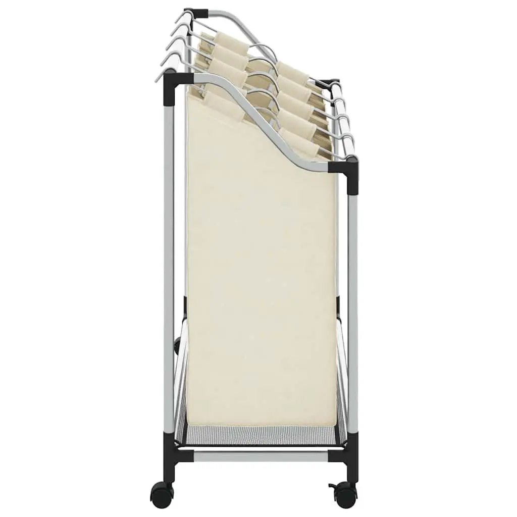 Laundry Sorter Steel Frame 4 Bags Cream Wheels Handles