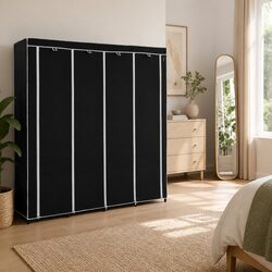 Wardrobe Storage Cabinet 4 Compartments Clothes Organiser Black 175x45x170cm