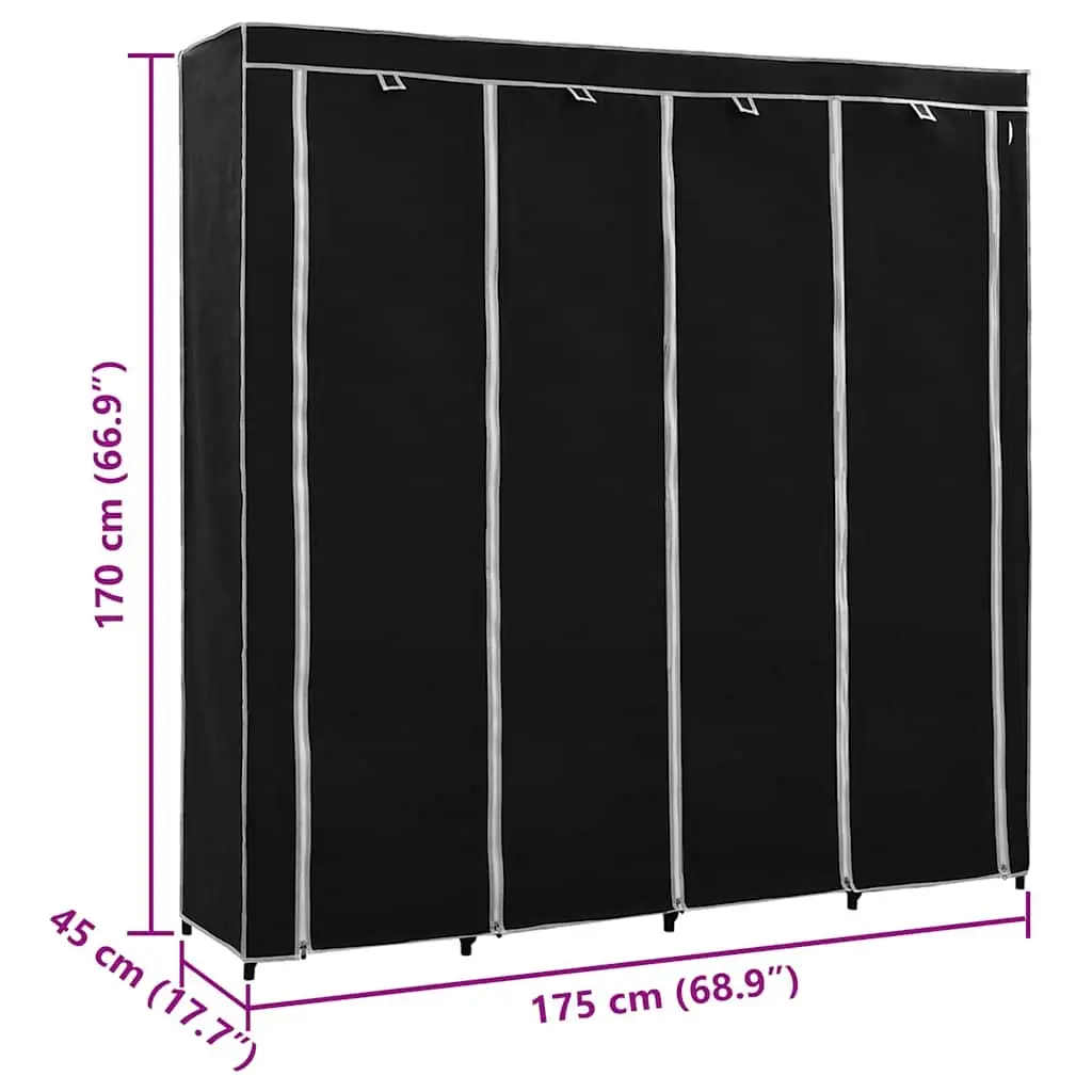 Black Wardrobe Storage Cabinet with 4 Compartments