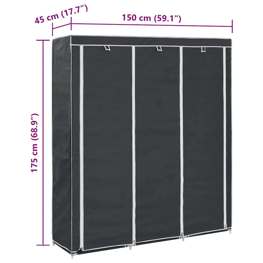 Black Portable Wardrobe with Compartmentalized Storage