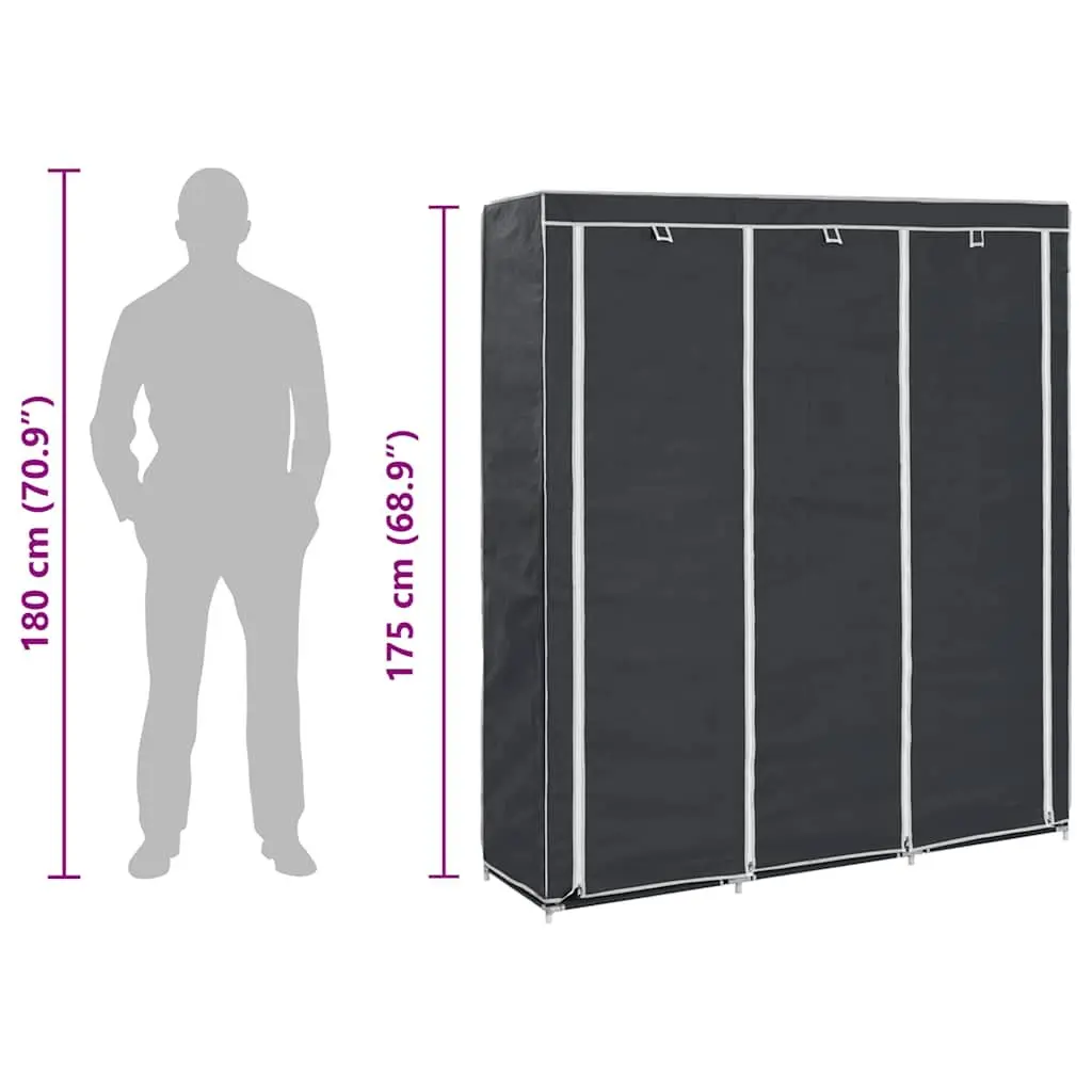 Black Portable Wardrobe with Compartmentalized Storage