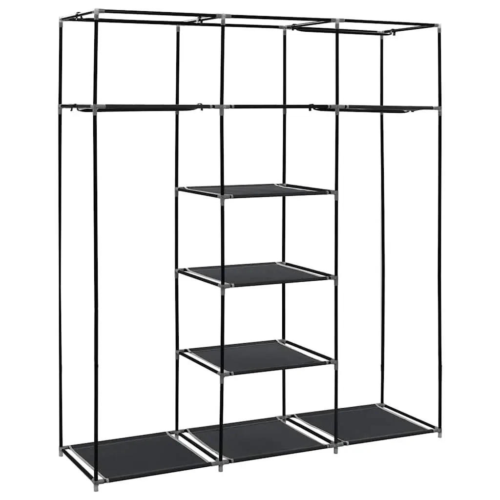 Black Portable Wardrobe with Compartmentalized Storage
