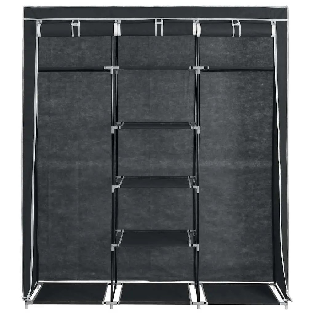 Black Portable Wardrobe with Compartmentalized Storage