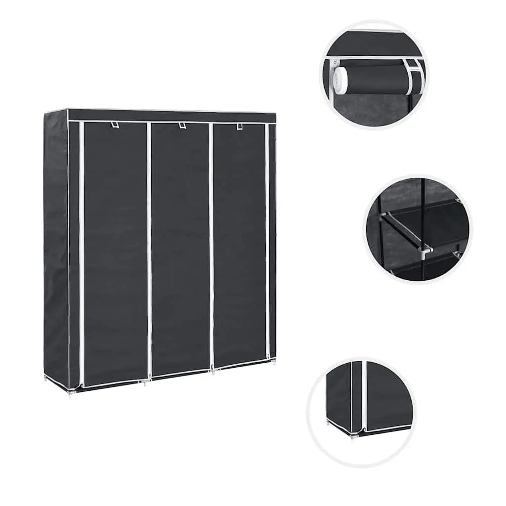 Black Portable Wardrobe with Compartmentalized Storage