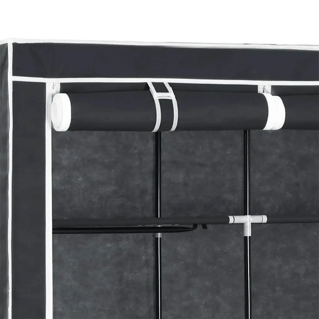 Black Portable Wardrobe with Compartmentalized Storage