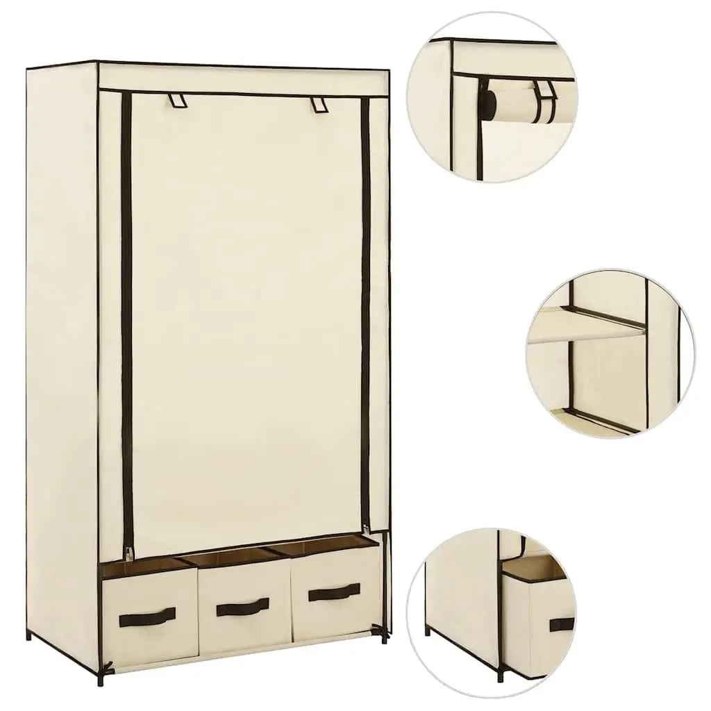 Cream Portable Closet with Multiple Compartments