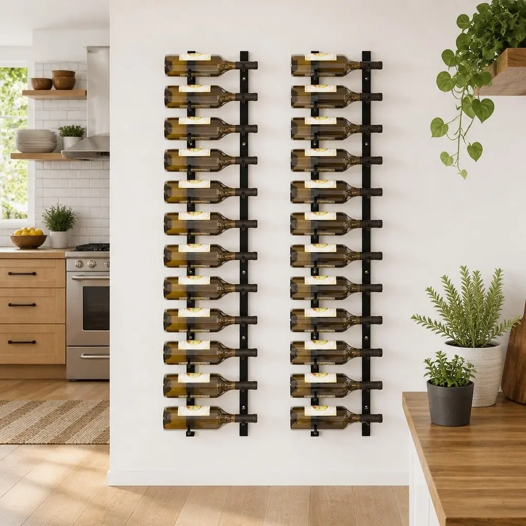 Wall Mounted Wine Rack Iron Black Set of 2