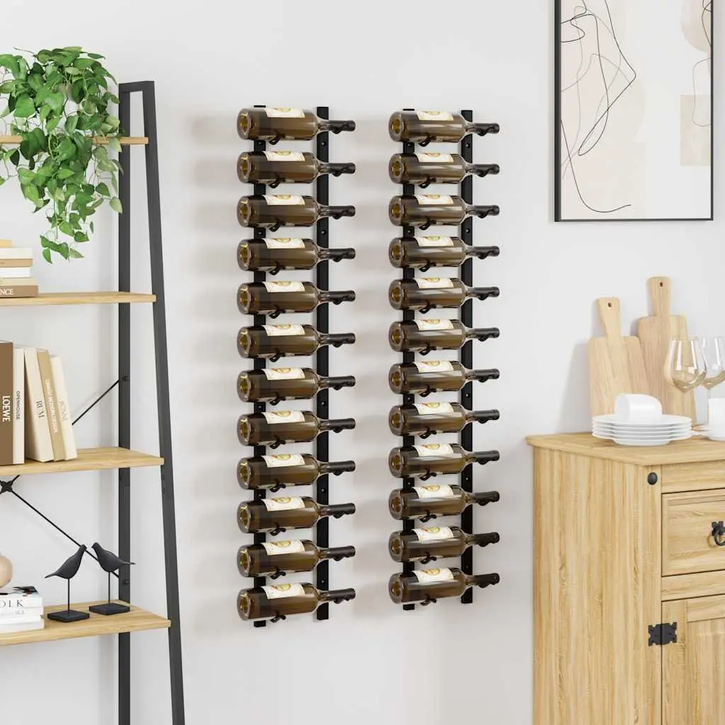 Wall Mounted Wine Rack Iron Black Set of 2