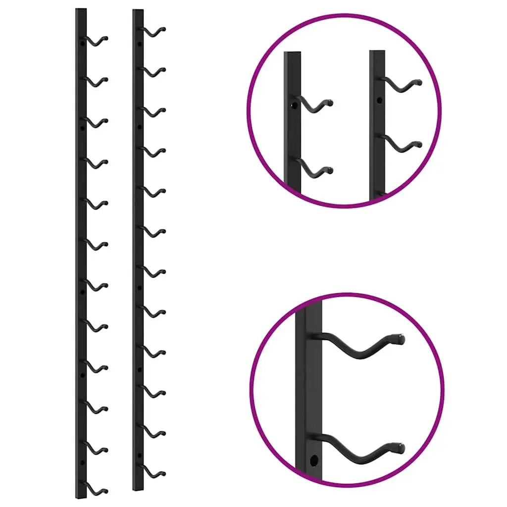 Wall Mounted Wine Rack Iron Black Set of 2