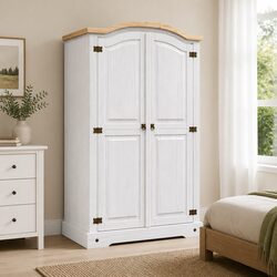 Wooden Wardrobe 2 Doors Storage Cabinet Bedroom Furniture White Cupboard