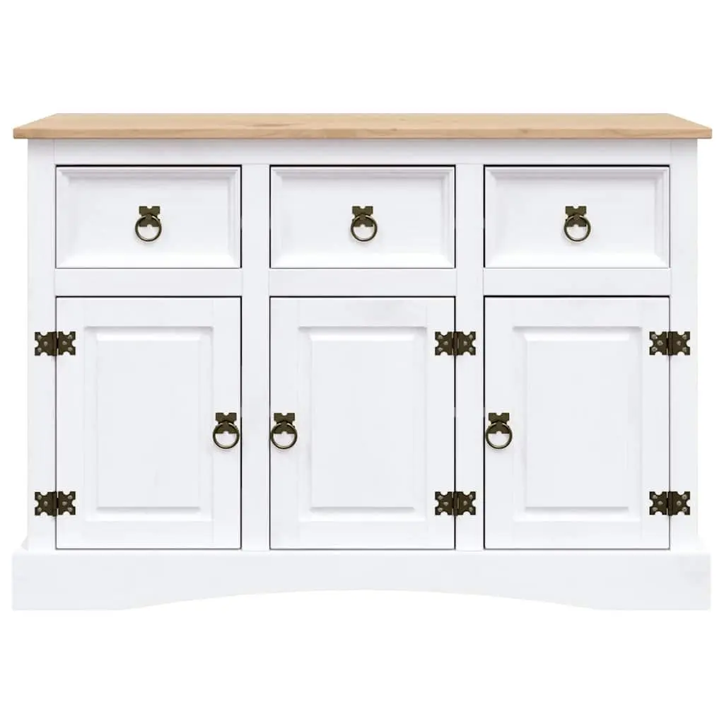 Sideboard Solid Pinewood White 3 Doors Drawers Compartments