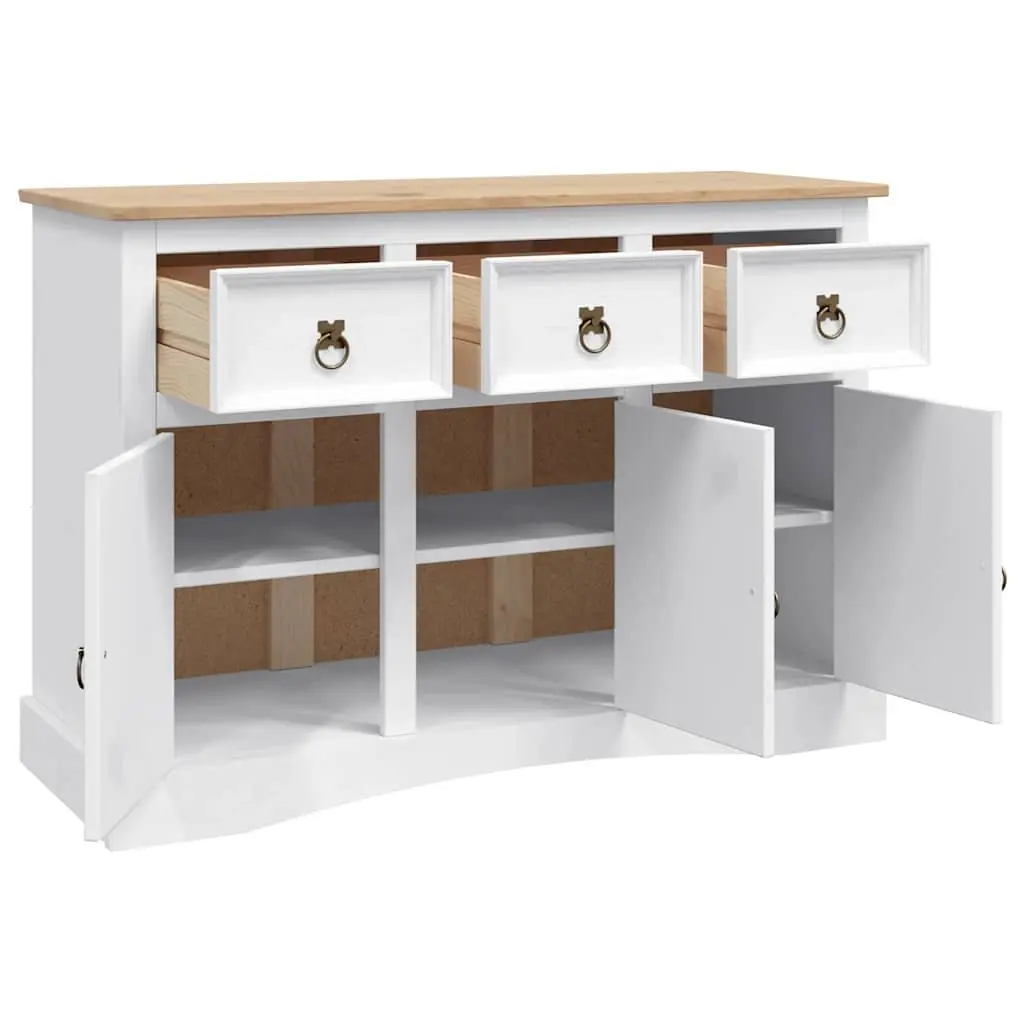 Sideboard Solid Pinewood White 3 Doors Drawers Compartments