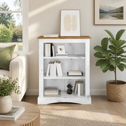 Sturdy 3-Tier Wooden Bookcase in White for Storage