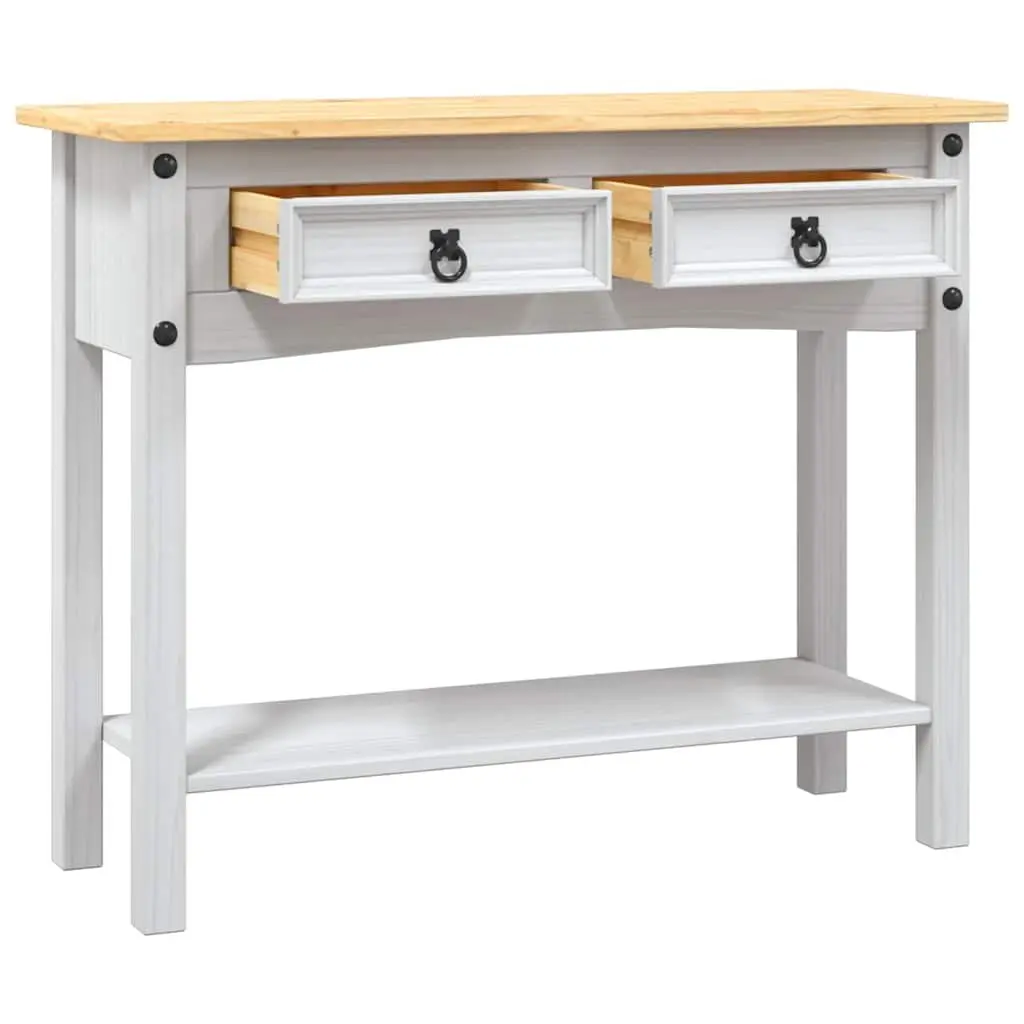 Console Table White Mexican Corona Style End Table 2 Drawers 1 Shelf Storage