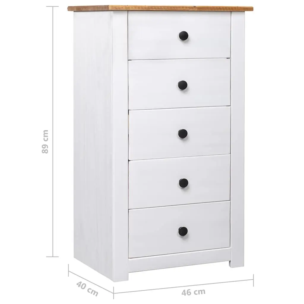 Sideboard White 5 Drawer Storage Cabinet Pinewood Furniture Living Room Buffet