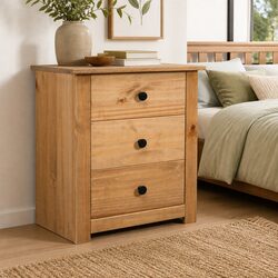 Stylish Brown Pine Nightstand with 3 Drawers