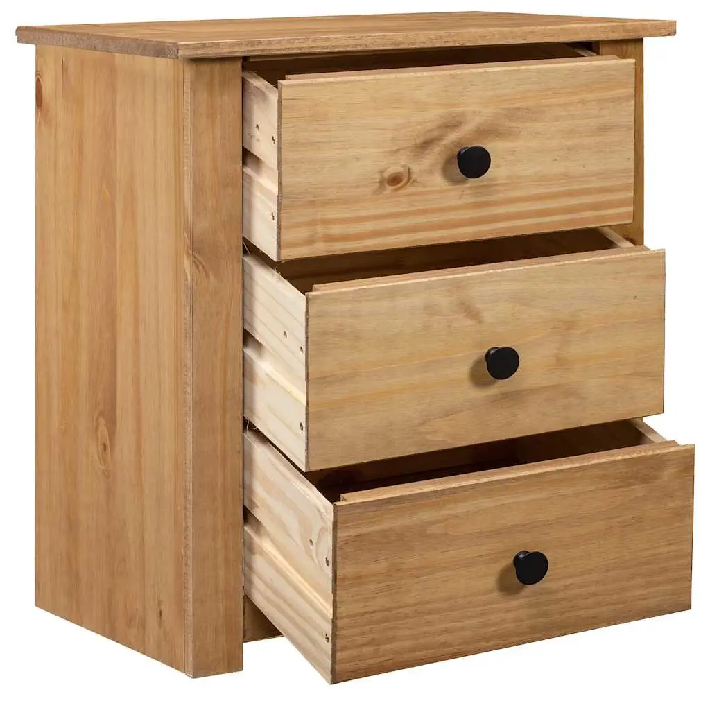 Brown Pine Nightstand with 3 Drawers