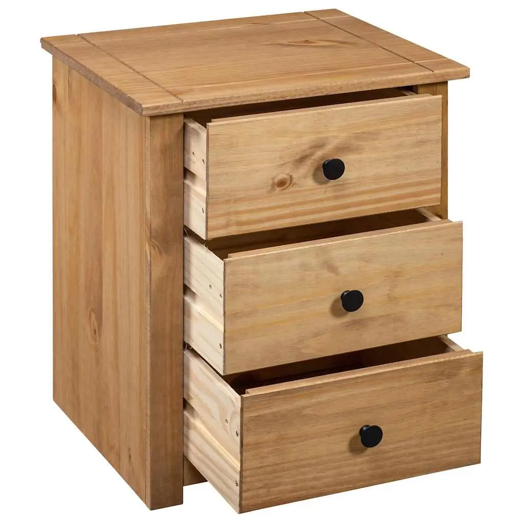 Brown Pine Nightstand with 3 Drawers