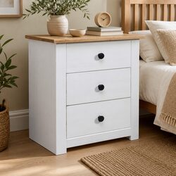 Stylish White Wooden Bedside Cabinet with 3 Drawers