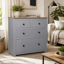 Sturdy Grey Sideboard 80x40x83cm with 4 Drawers