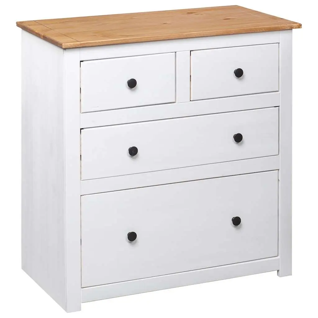 Rustic White Pine Wood Sideboard with 4 Drawers