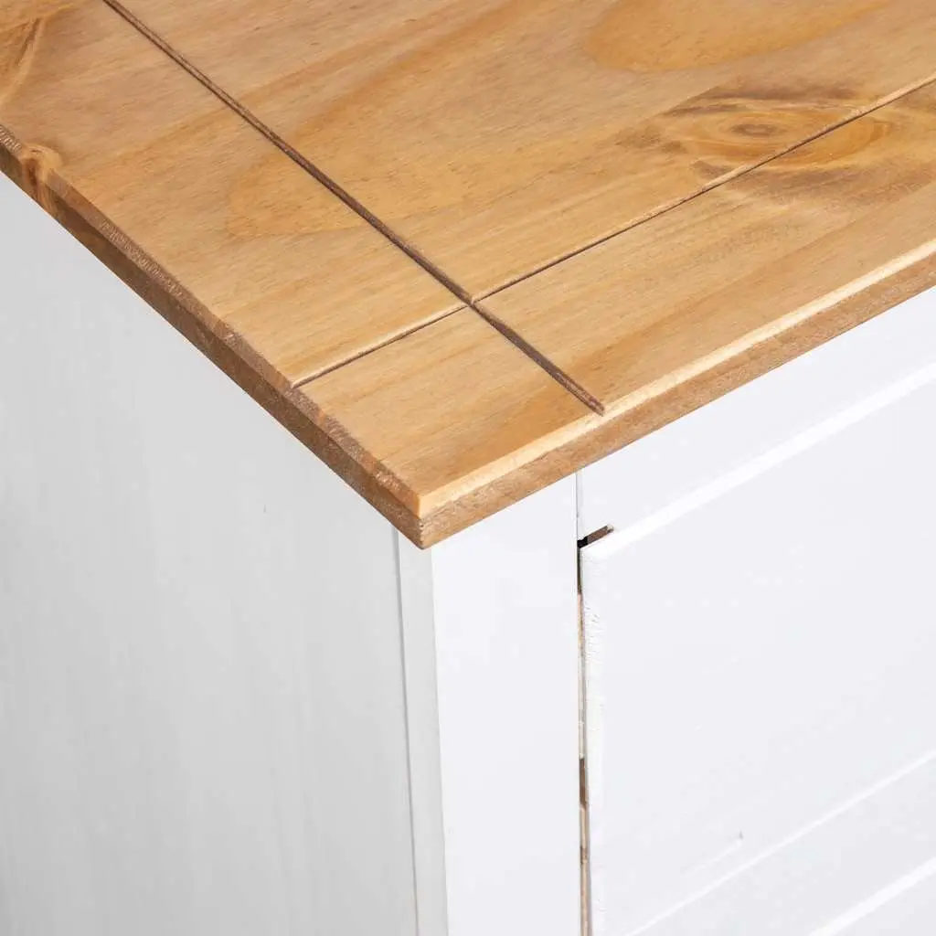 Rustic White Pine Wood Sideboard with 4 Drawers