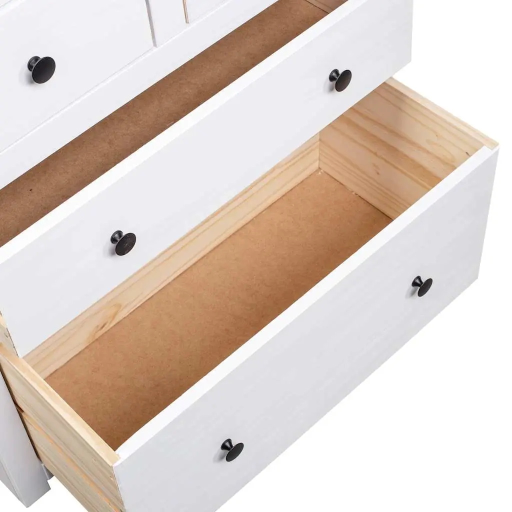 Rustic White Pine Wood Sideboard with 4 Drawers