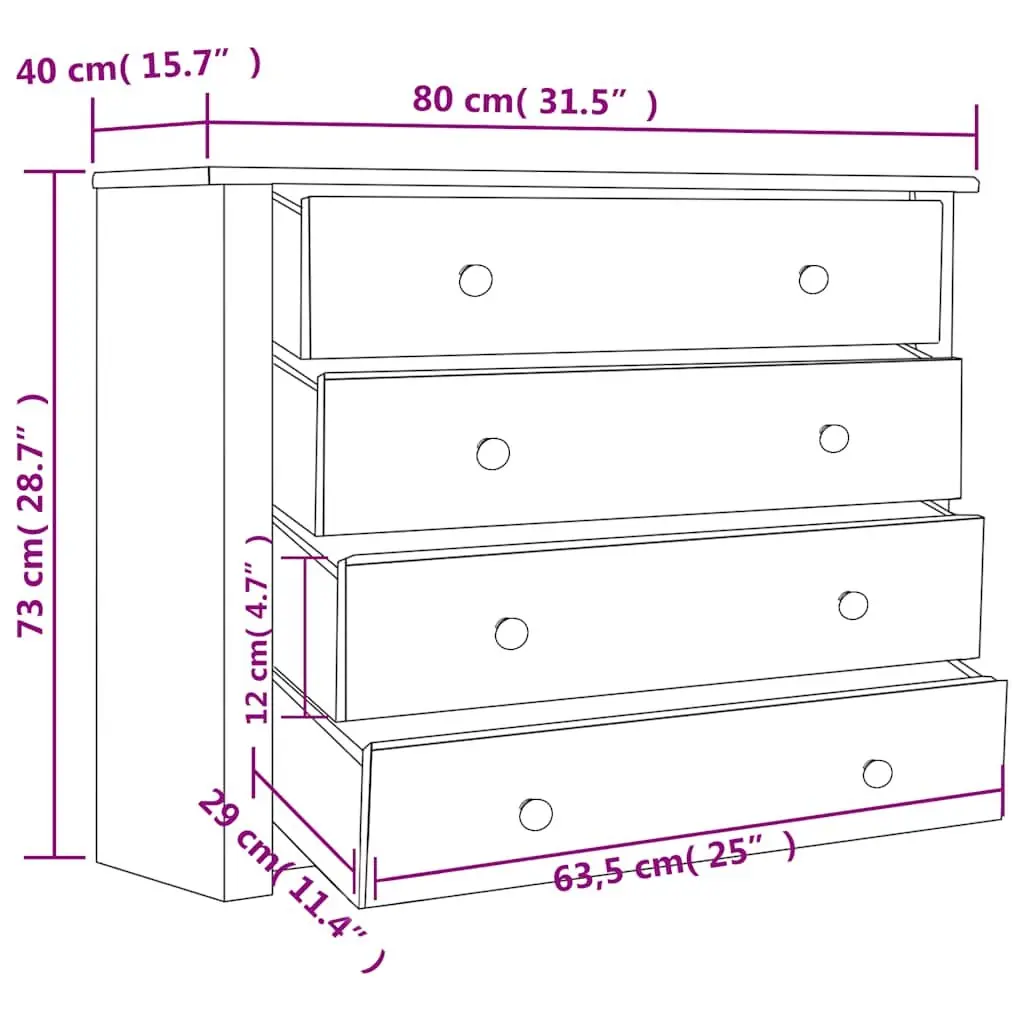 Brown Side Cabinet with 4 Drawers 80x40x73 cm