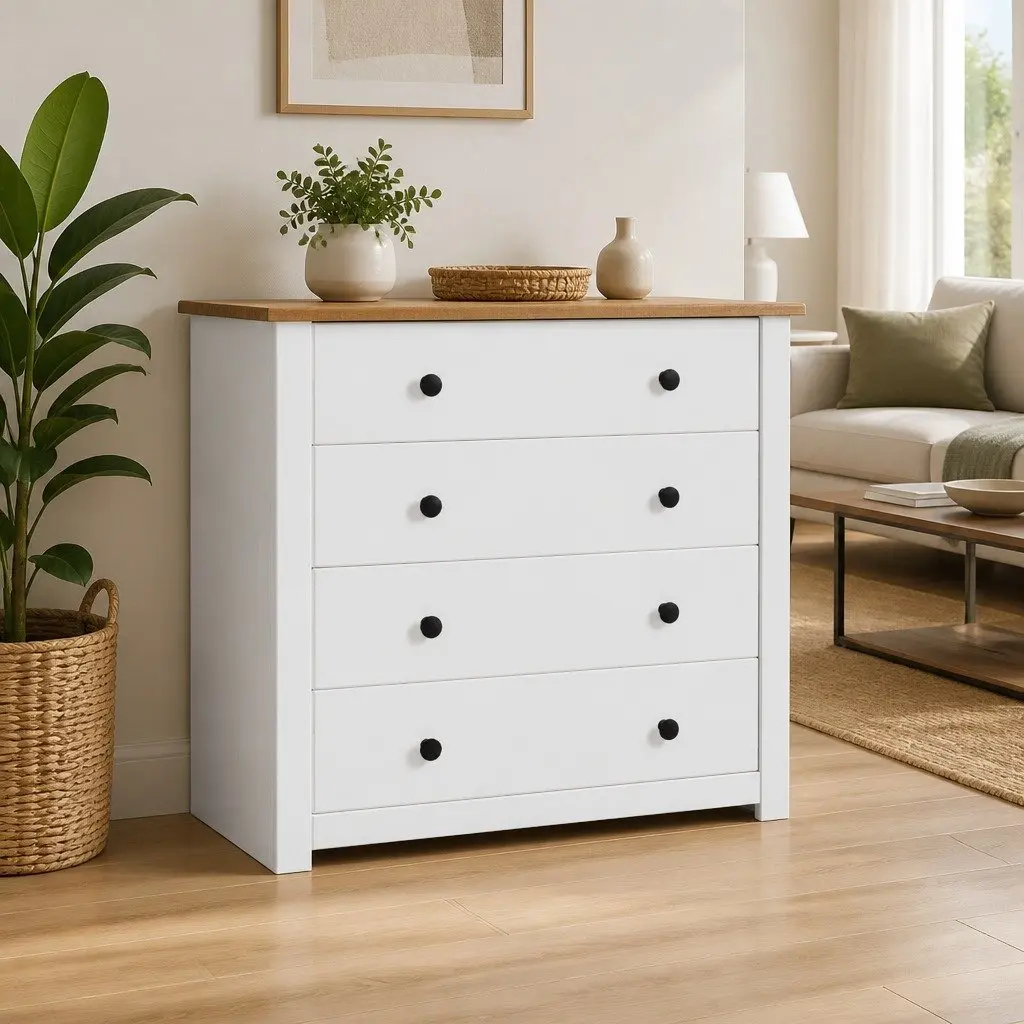 White Side Cabinet with 4 Drawers