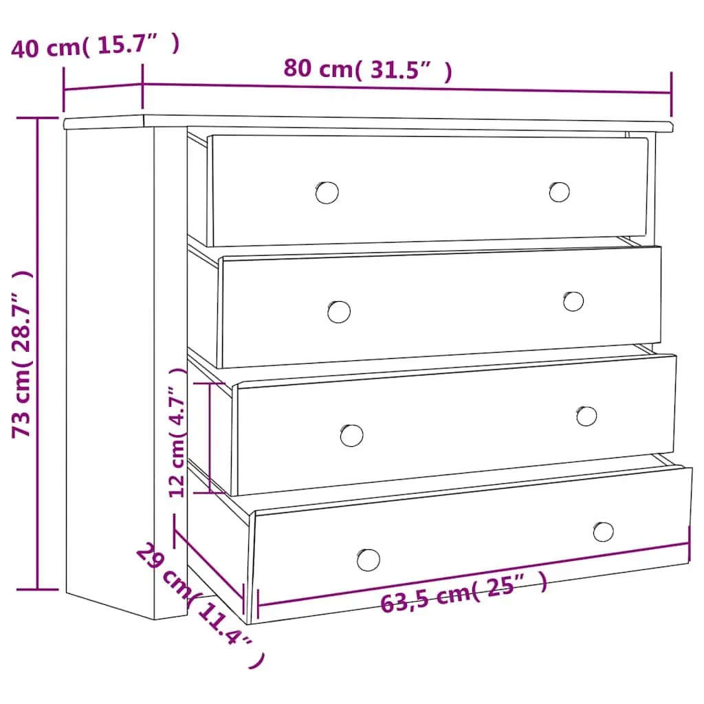 White Side Cabinet with 4 Drawers