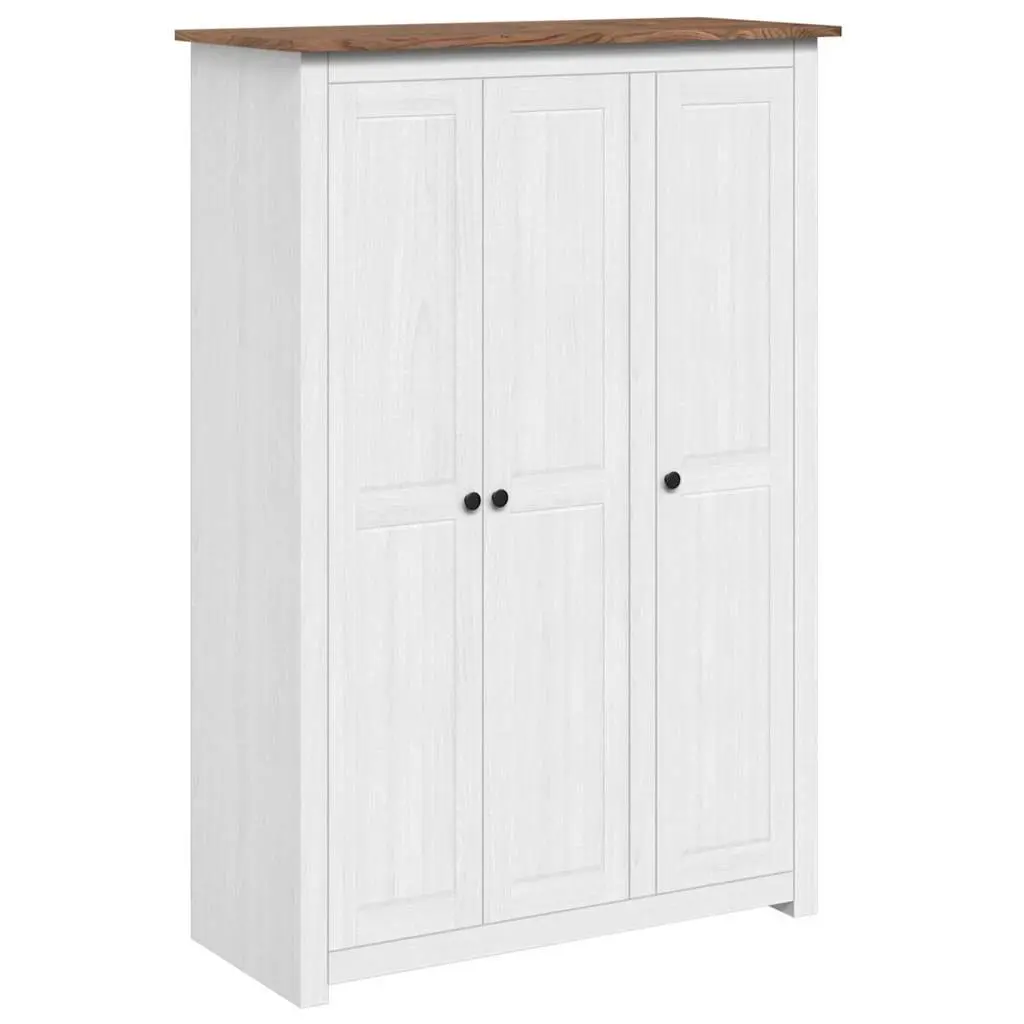 3-Door Wardrobe Solid Pinewood White 118 x 50 x 171.5 cm Storage Cabinet Cupboard Bedroom Furniture