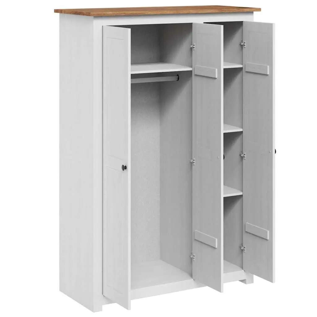 3-Door Wardrobe Solid Pinewood White 118 x 50 x 171.5 cm Storage Cabinet Cupboard Bedroom Furniture