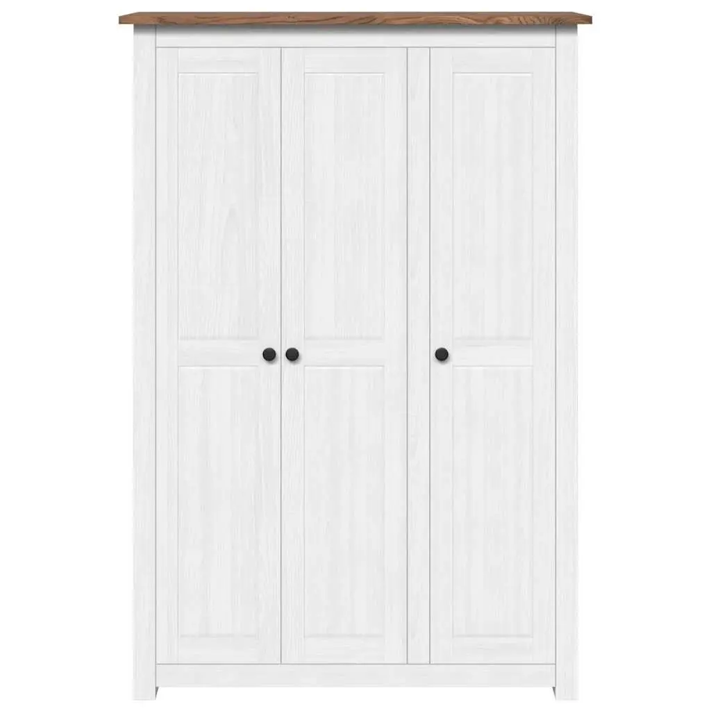 3-Door Wardrobe Solid Pinewood White 118 x 50 x 171.5 cm Storage Cabinet Cupboard Bedroom Furniture