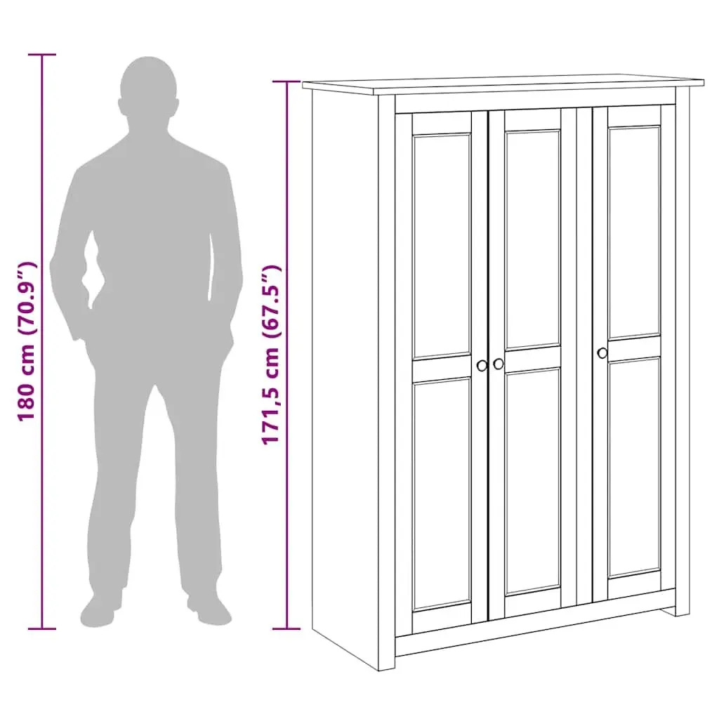 3-Door Wardrobe Solid Pinewood White 118 x 50 x 171.5 cm Storage Cabinet Cupboard Bedroom Furniture