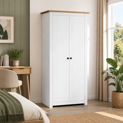 White Wardrobe Solid Pine Storage Cabinet Bedroom Cupboard Hanging Rod Shelf