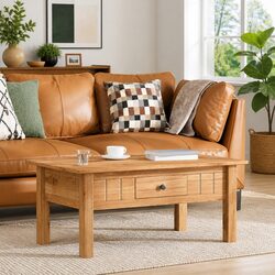 Durable Solid Pine Wood Coffee Table with Storage Drawer