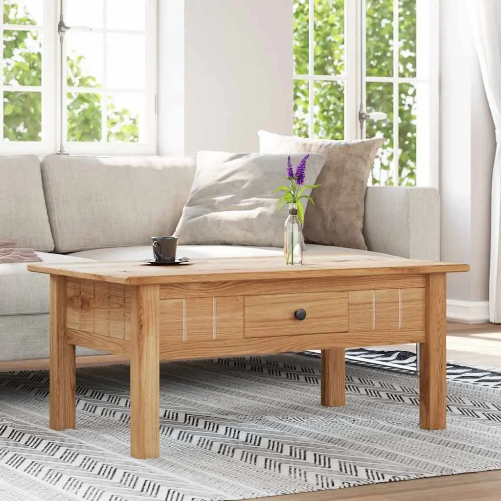 Solid Pine Wood Coffee Table with Storage Drawer