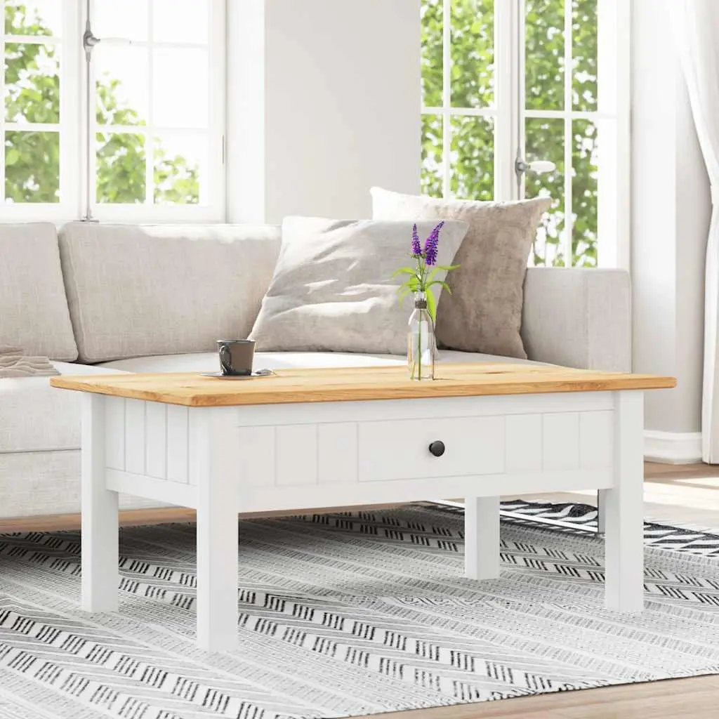 Solid Pine Wood Coffee Table with Storage Drawer