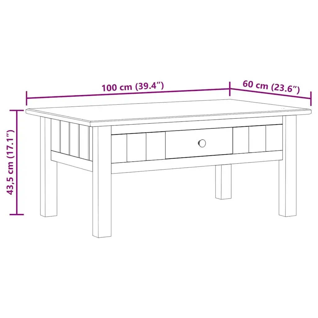 Solid Pine Wood Coffee Table with Storage Drawer